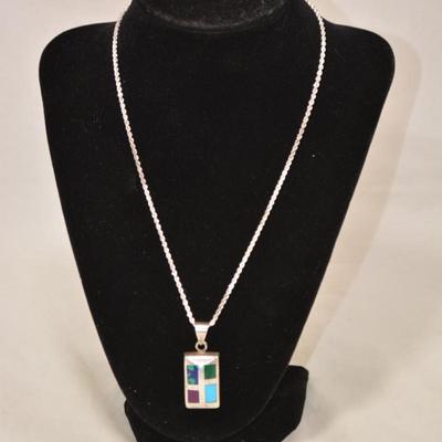 925 Sterling Twist Chain w/ Multi Stone Pendant 18" 18.2g