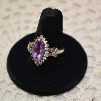925 Sterling and Amethyst w/ Spinel Ring Size 8 7.6g