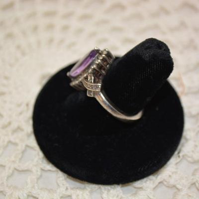 925 Sterling and Amethyst w/ Spinel Ring Size 8 7.6g
