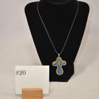 925 Sterling Lapis Cross on Lanyard 18" 13.7g