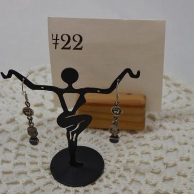 925 Sterling and Lapis Incan Figure Drop Earrings 4.0g