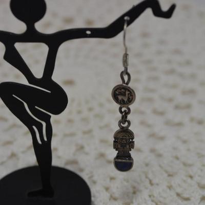 925 Sterling and Lapis Incan Figure Drop Earrings 4.0g