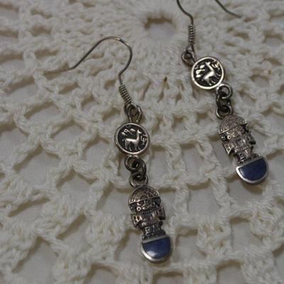 925 Sterling and Lapis Incan Figure Drop Earrings 4.0g