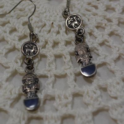 925 Sterling and Lapis Incan Figure Drop Earrings 4.0g