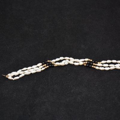 14K Cultured Pearl + Onyx Bracelet 14K Beads - Broken Clasp 8.9g