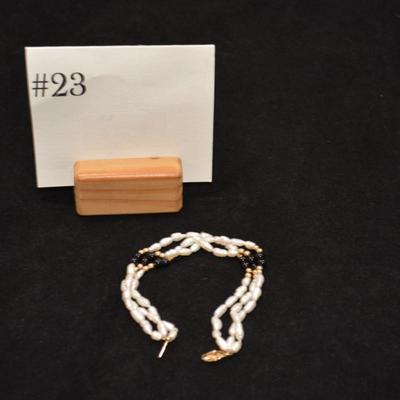 14K Cultured Pearl + Onyx Bracelet 14K Beads - Broken Clasp 8.9g