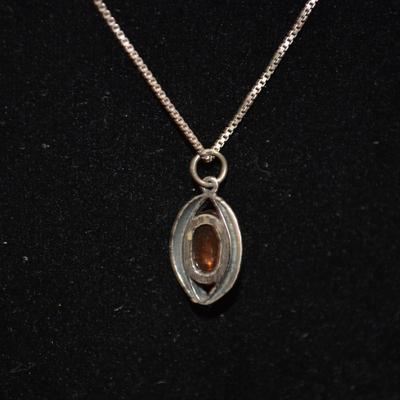 925 Sterling Cube Chain 16" w/ 925 Amber Pendant 4.1g