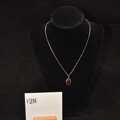 925 Sterling Cube Chain 16" w/ 925 Amber Pendant 4.1g