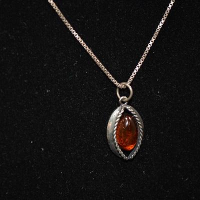 925 Sterling Cube Chain 16" w/ 925 Amber Pendant 4.1g