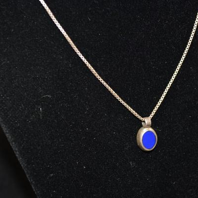 Matching 925 Sterling + Lapis Pendant & Earrings 16" Chain 8.1g