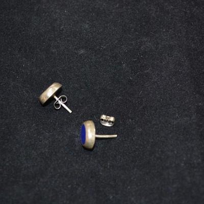 Matching 925 Sterling + Lapis Pendant & Earrings 16" Chain 8.1g