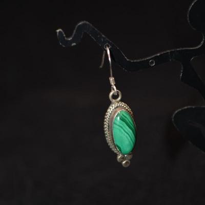 925 Sterling and Malachite Drop Earrings
