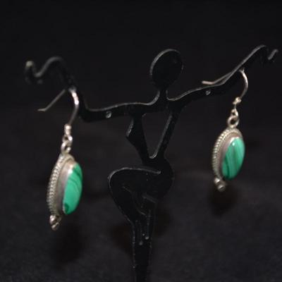 925 Sterling and Malachite Drop Earrings