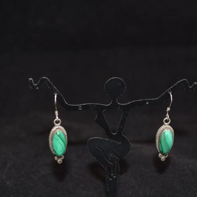 925 Sterling and Malachite Drop Earrings