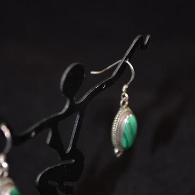 925 Sterling and Malachite Drop Earrings