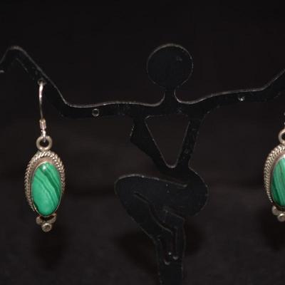 925 Sterling and Malachite Drop Earrings