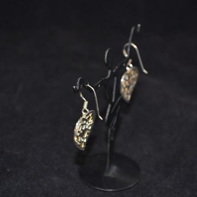 925 Sterling Heart Filigree Drop Earrings 4.3g