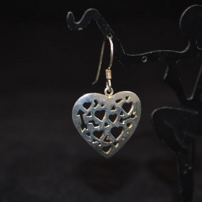 925 Sterling Heart Filigree Drop Earrings 4.3g