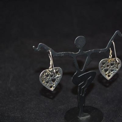 925 Sterling Heart Filigree Drop Earrings 4.3g