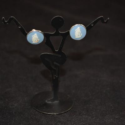 Stamped Sterling Wedgewood Earrings