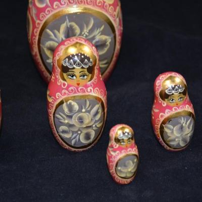 Set of 6 Brown Haired Russian Nesting Dolls 7.25" Tall