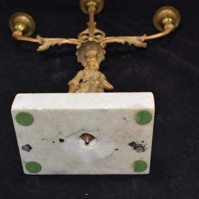 Antique Brass Candelabra w/ Marble Base 17.5"