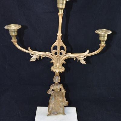 Antique Brass Candelabra w/ Marble Base 17.5"