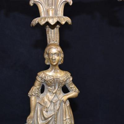 Antique Brass Candelabra w/ Marble Base 17.5"