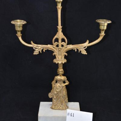 Antique Brass Candelabra w/ Marble Base 17.5"