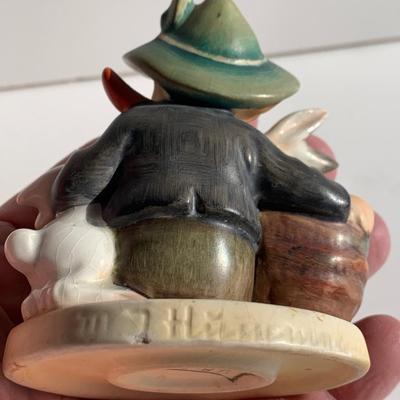 Early Goebel Hummel Figurine IS Zone Germany Stamp Boy w/ Rabbits