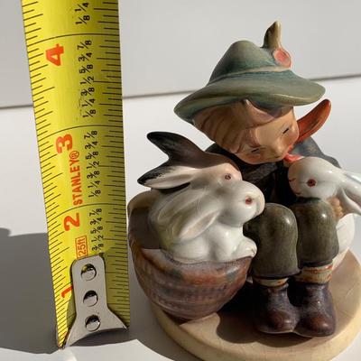 Early Goebel Hummel Figurine IS Zone Germany Stamp Boy w/ Rabbits