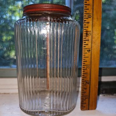 Vintage Glass Jar with lid, Farmhouse Decor