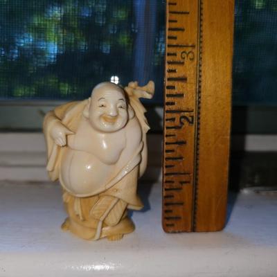 Vintage Laughing Buddha with Sack Small Carved Buddha