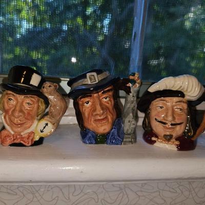 Royal Doulton 3 miniature heads Gulliver, Mad Hatter, Porthos