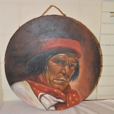 Hand Painted Tarahumara Drum 23.25" Signed
