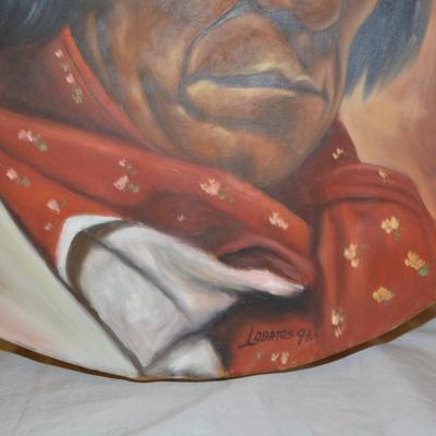 Hand Painted Tarahumara Drum 23.25" Signed