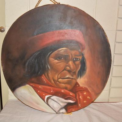 Hand Painted Tarahumara Drum 23.25" Signed
