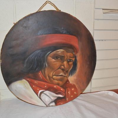 Hand Painted Tarahumara Drum 23.25" Signed