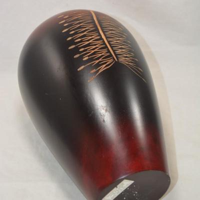 Hand Turned Wood Vase w/ Incised Design 12"