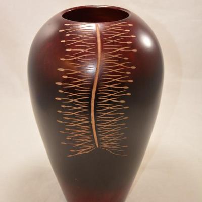 Hand Turned Wood Vase w/ Incised Design 12"