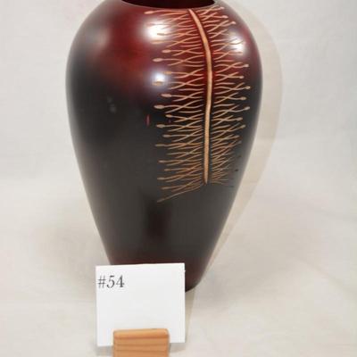 Hand Turned Wood Vase w/ Incised Design 12"