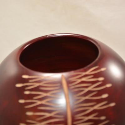 Hand Turned Wood Vase w/ Incised Design 12"