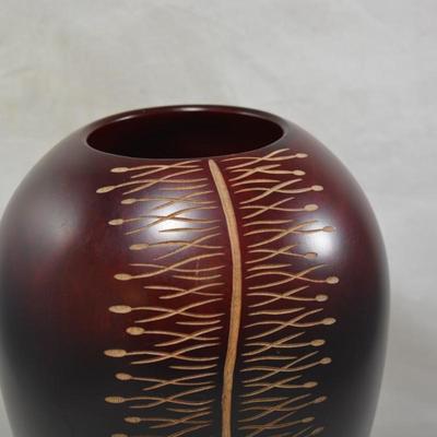 Hand Turned Wood Vase w/ Incised Design 12"