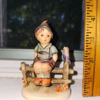 Hummel Boy on Fence with Bluebird  "Wayside Harmony" #111