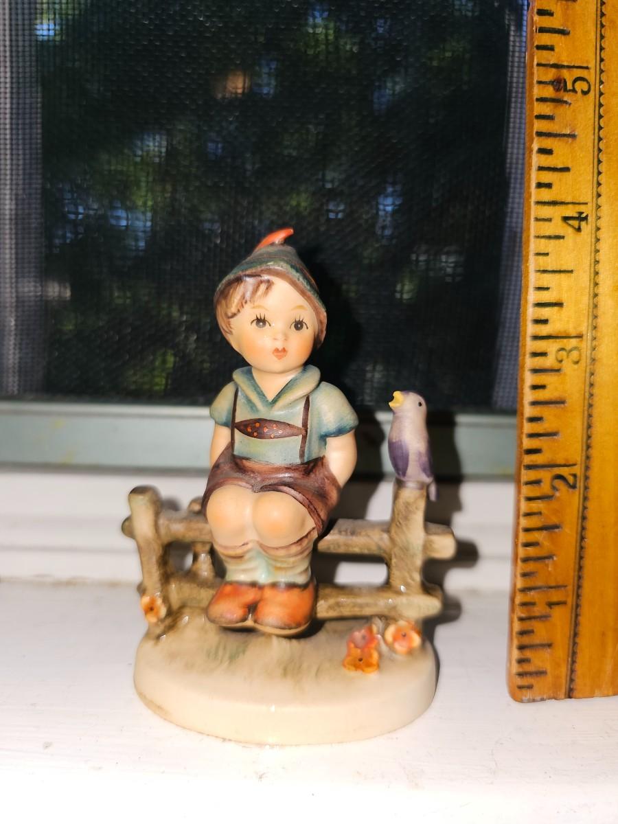 Hummel Boy on Fence with Bluebird