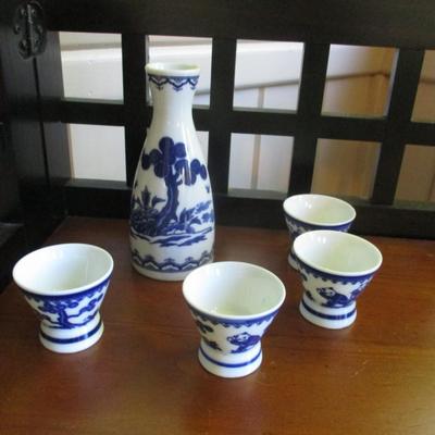 Vintage Japanese Sake Server & Cups - A