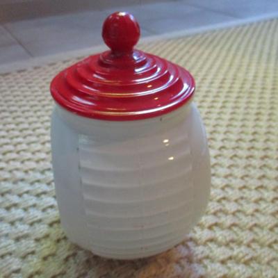 Fire King Red Tulip Jar With Lid - A