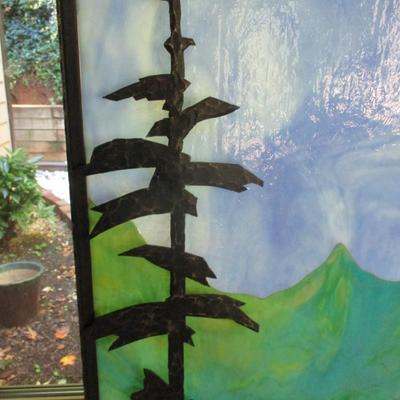 Large Stained Glass Blue Ridge Mountains Landscape Scene - A