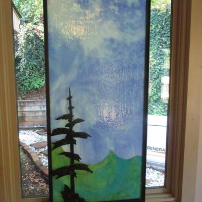 Large Stained Glass Blue Ridge Mountains Landscape Scene - A