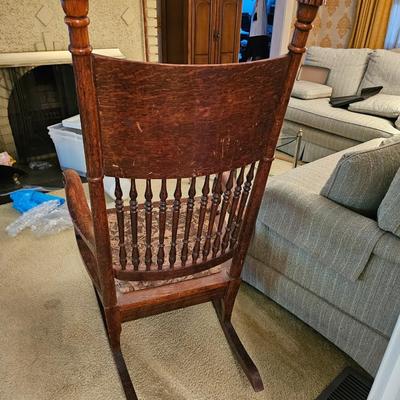 Large Antique Carved Oak Rocker